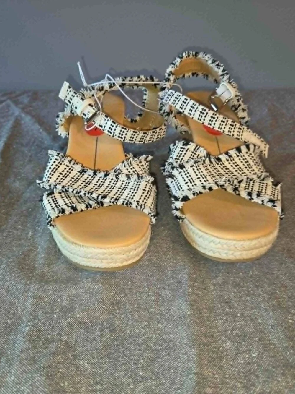 Report Black & White Tweed Espadrille Wedge Sandals